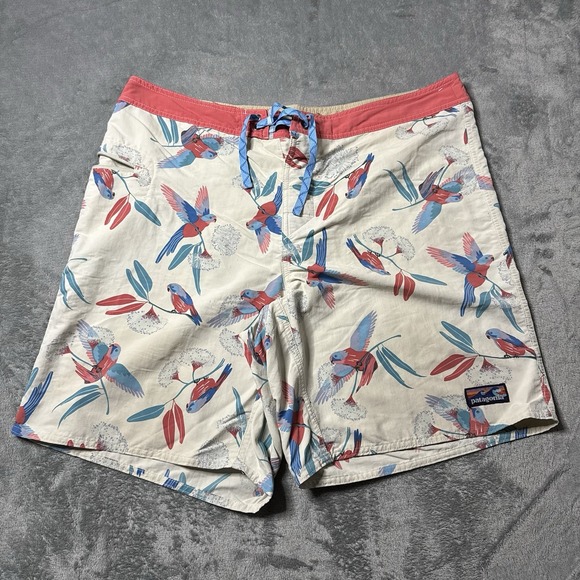 Patagonia Men 38 Printed‎ Wavefarer Board Shorts Tie Waist Beach Birds Print - Picture 1 of 11